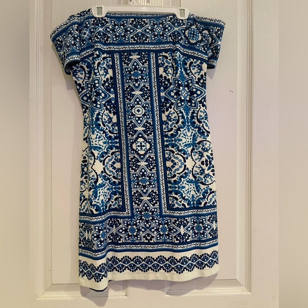 Gianni Bini Off-the-shoulder Blue and White Dress EUC Size Medium